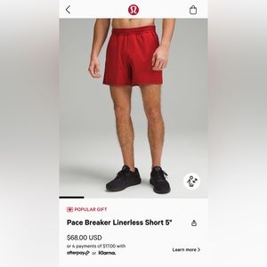 Lululemon Pace Breaker Linerless Shorts 5”